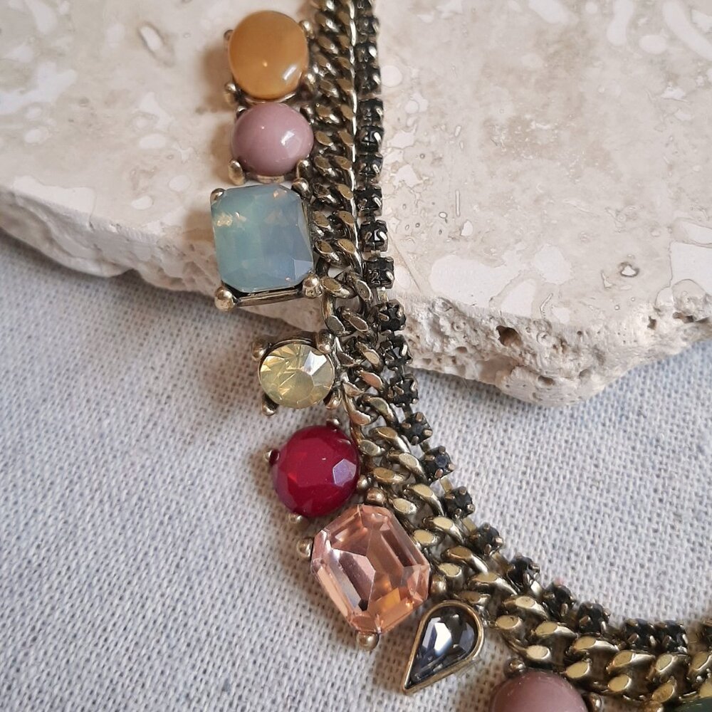 LOFT Faux Precious Gemstone Chunky Chain Statement 19" Necklace - Picture 5 of 10